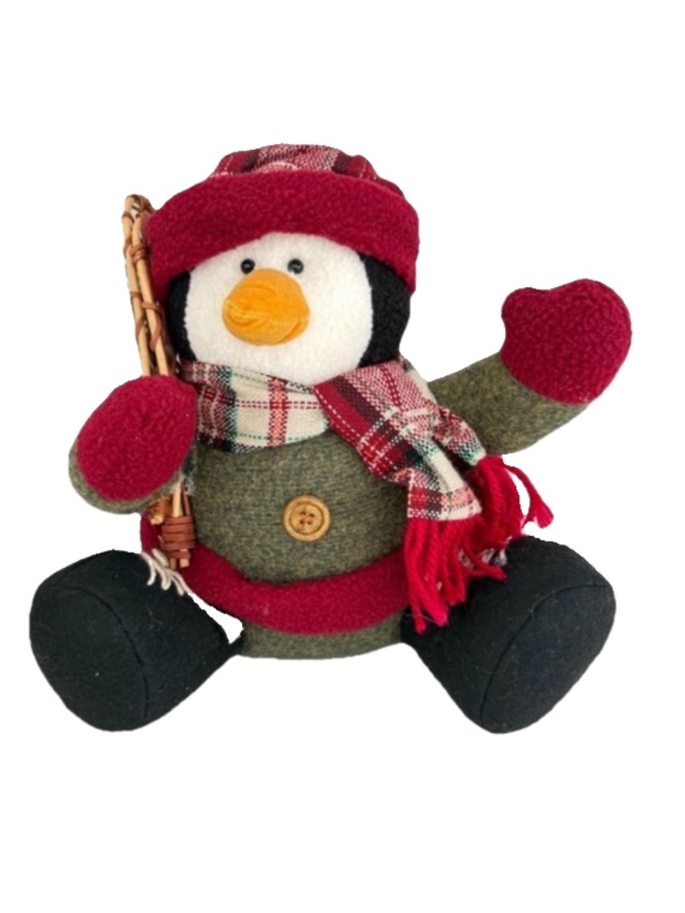 Festive Penguin Plush with Red and Green Accents